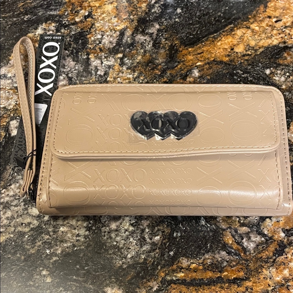 XOXO Beige Embossed Clutch Wristlet